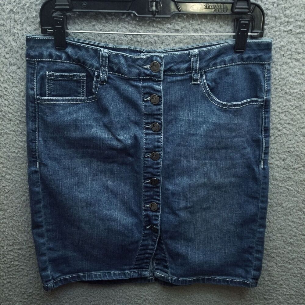 Earl Jean 8P Button-Wrap Blue Straight & Pencil Jean Skirt 32.25" 19.75" "